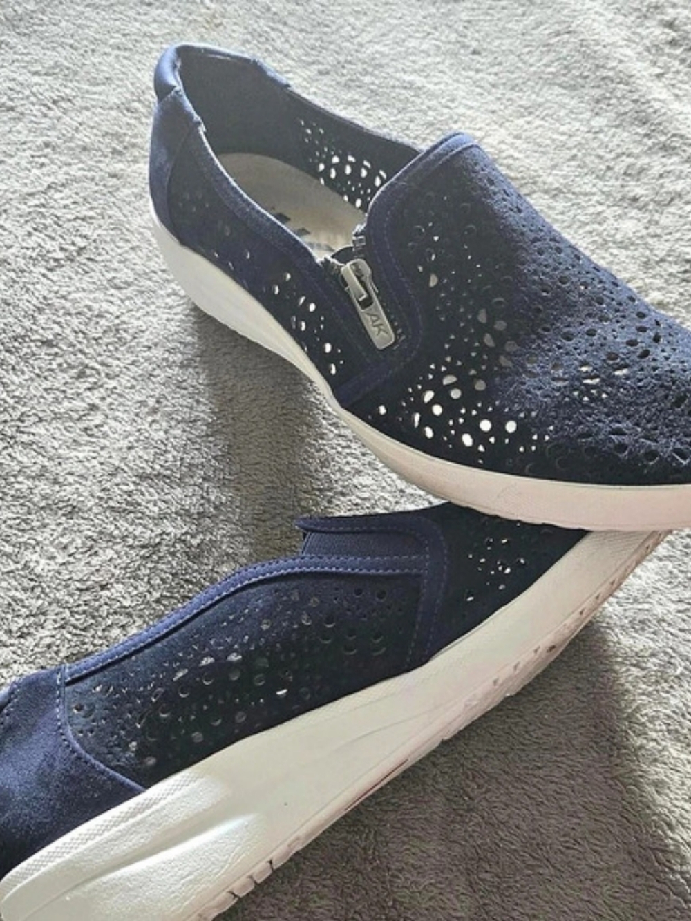AK Sport perforated slip-on sneakers in Blue & White